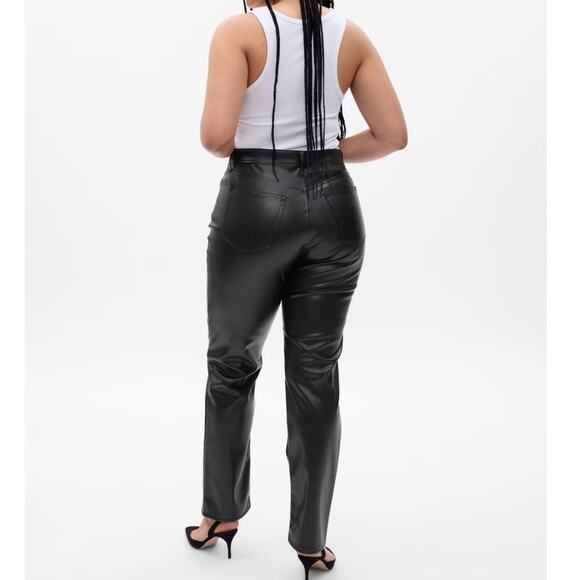 Gap Women's Cheeky Straight High Rise Pants Black Vegan Leather Size 18R. NEW - Picture 2 of 9